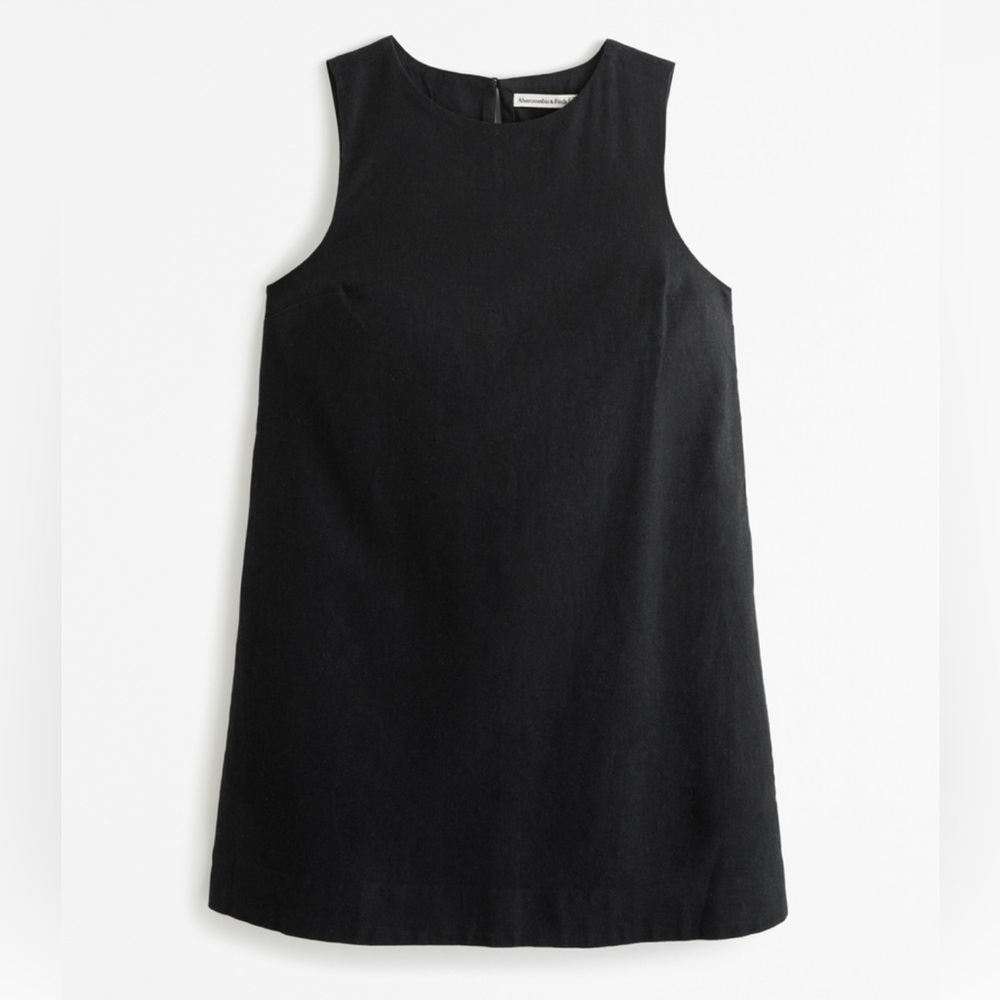 High-Neck Linen Blend Mini Dress